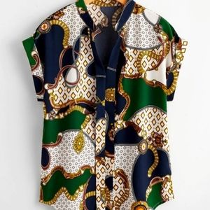 Plus Chain Print Batwing Sleeve Blouse